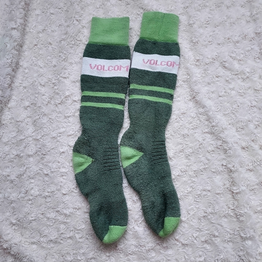 Volcom Heavyweight Green striped Winter Snow Cold Weather Socks Ski